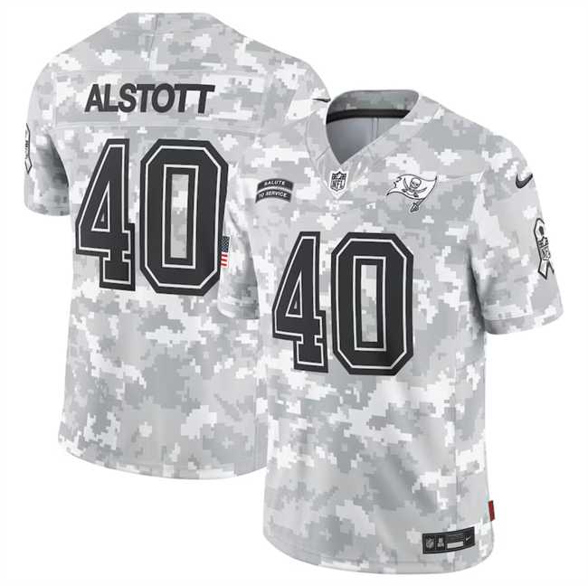 Mens Tampa Bay Buccaneers #40 Mike Alstott 2024 Arctic Camo Salute To Service Limited Stitched Jersey Dyin